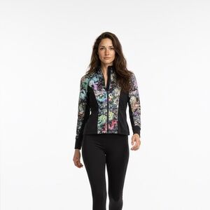 Cynthia Rowley Floral Track Jacket, Black, Pink, Activewear, Size XS
